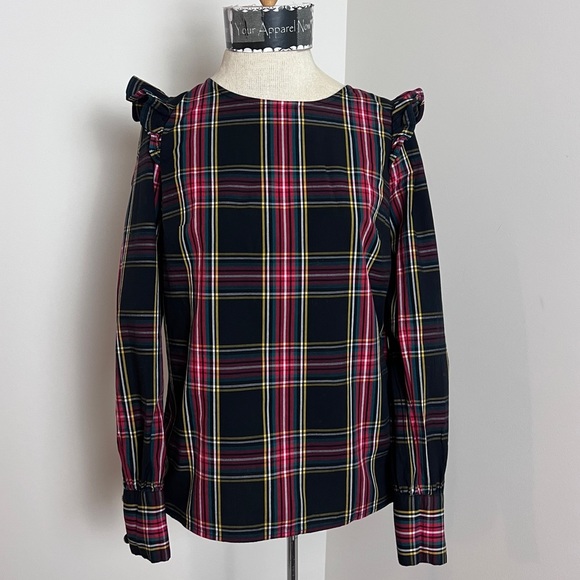 J. Crew Factory Tops - JCrew Factory Clan Wallace Plaid Long Sleeve Holiday Blouse size XXS (366)